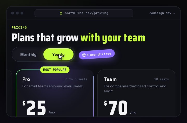 Pricing Switch: A monthly/yearly pricing section where the prices roll like an odometer.